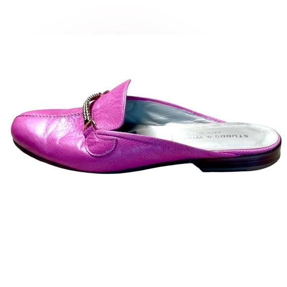 Stubbs & Wootton Pink Leather Mule Loafers Gold Chain Size 11 - Picture 5 of 11
